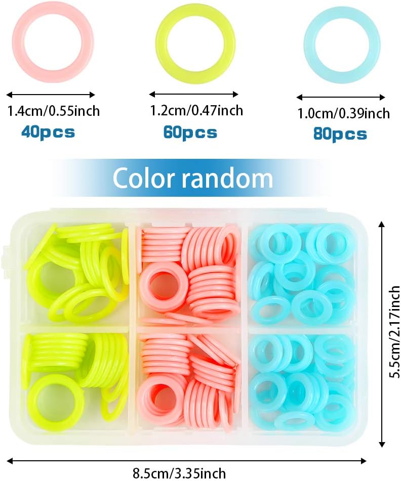 LUNARM 180 Pieces Stitch Markers for Crocheting, Knitting Random Colored Markers Rings(S/M/L), Crochet Locking Knitting Stitch Counter Needle Clip with Storage Box