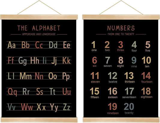 Alphabet and Numbers Wall Chart Set of 2 ,Kids Educational Posters,ABC and 1-20 Number Learning Banners for Toddlers, Preschool Classroom, Homeschool, Nursery, Playroom Decor 14 x 18.5 Inch (colorful)