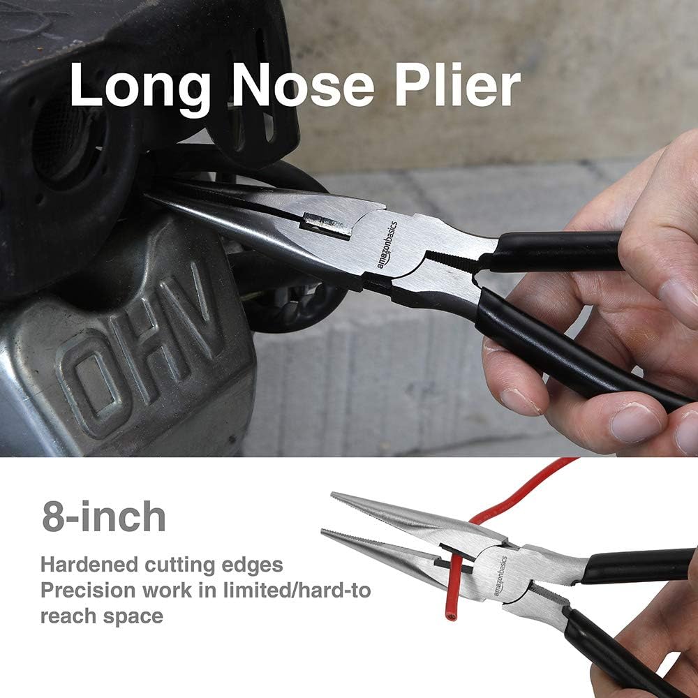 Amazon Basics Pliers Set, Hand Tools for Precision, Set of 4, Black and Silver