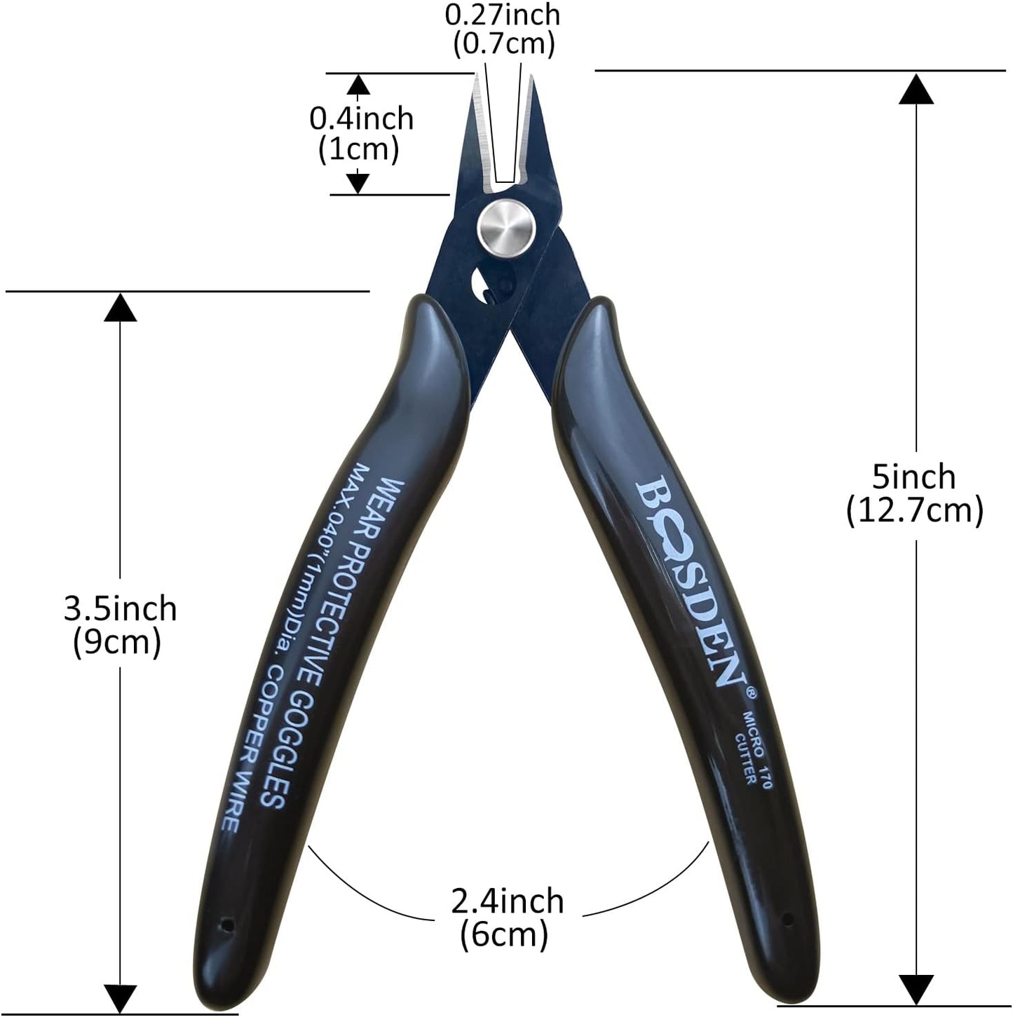 Flush Cut Pliers, 5 Pack, 5 Inch Small Wire Cutters, BOOSDEN 170 Wire Cutters Flush Cutter Pliers, Micro Cutter for Crafts, Models, Zip Ties Snips, Nippers, Electronic