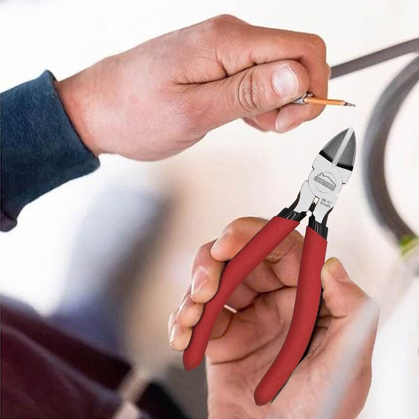 Wire Cutters 5 Pack, 5 Inch Wire Cutters Set, HOUSERAN Side Cutters Flush Cut Pliers, Spring Loaded Cutting Pliers with Non-slip Red Handle, Dikes Wire Cutters Snips for Model Kits, Crafting, Zip Ties