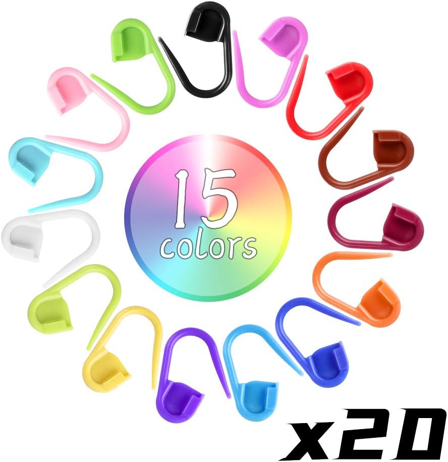 LUNARM 315 Pieces Stitch Markers for Crocheting, Stitch Locking Clip Colorful Knitting Markers Crochet Clips with 15 Pieces Big Eyes Blunt Sewing Needles (2inch/2.3inch/2.7inch)