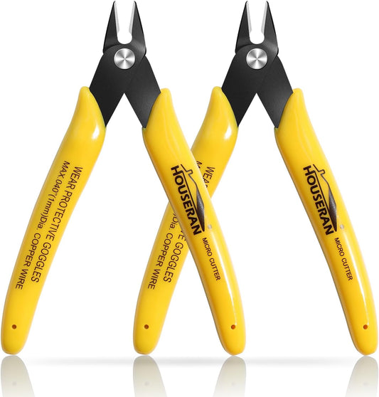 Flush Cutters, 2 Pack Side Cut Nippers, 5 Inch Micro Flush Cut Pliers with Spring, Mini Wire Cutters Model Nippers Flush Cutters for Jewelry Making, Plastic Models, Zip Ties, Electronics
