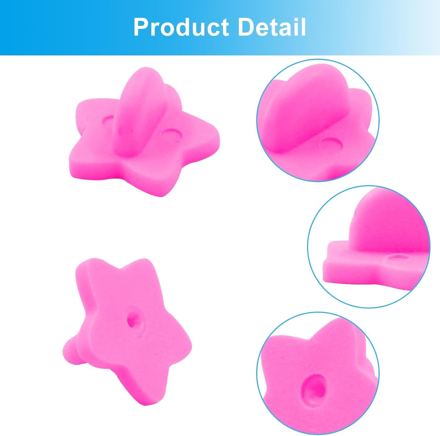 100 Pack Star Shape Rubber Pin Backs, Lapel Pin Backing Locking Pin Keepers, Brooch Holder for Uniform Badge Hat Tie（Pink）