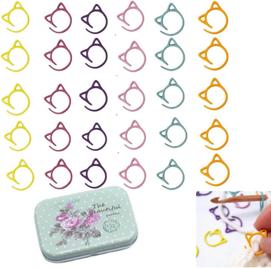 Fazanwey 30pcs Cat Stitch Markers with Storage Case, Metal Stitch Markers for Crocheting,Colorful Crochet Markers for Knitting Weaving Lovers
