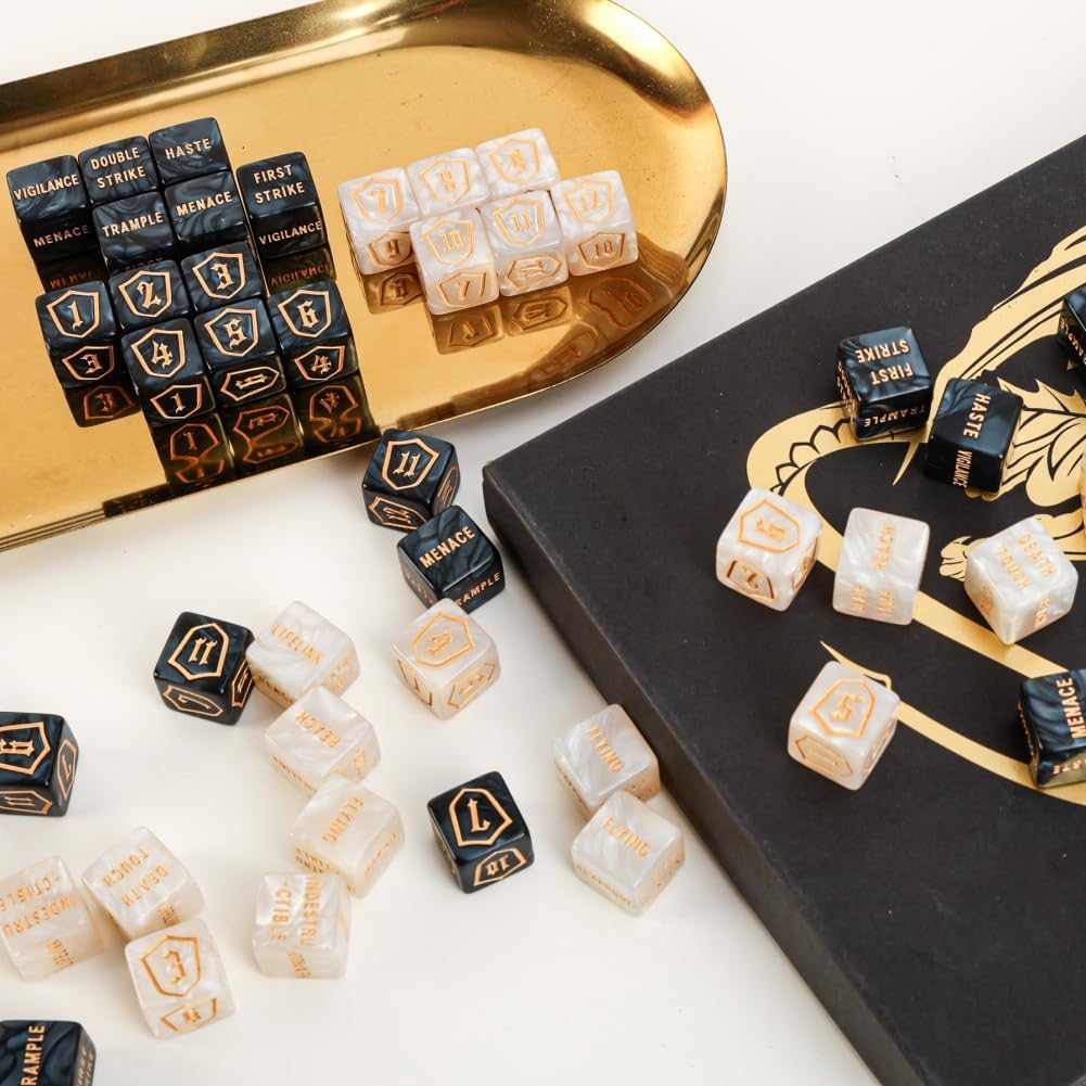 Color MTG Counter Dice Set Keyword Shield Life Counters with Dice Storage Bag for MTG TGG Table Games (D6 48 Pcs)