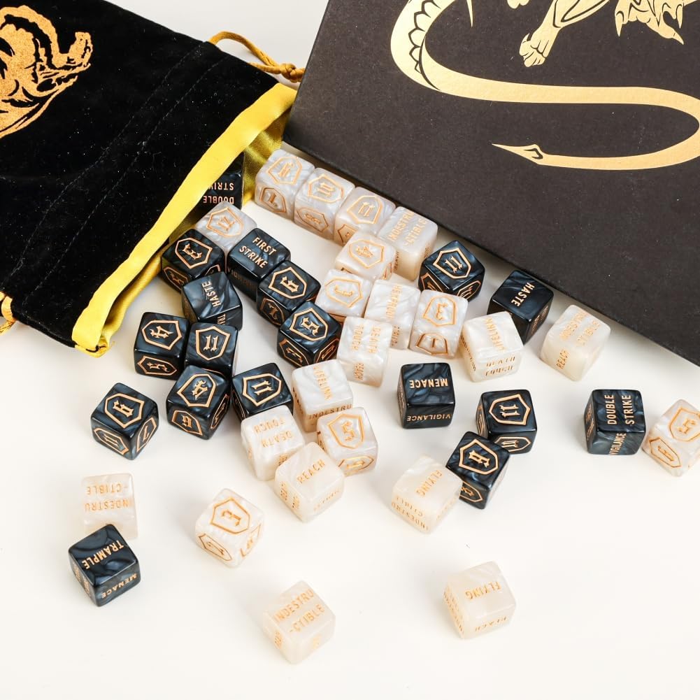 Color MTG Counter Dice Set Keyword Shield Life Counters with Dice Storage Bag for MTG TGG Table Games (D6 48 Pcs)