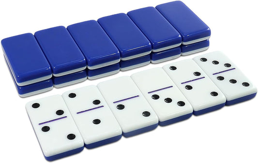 IDTQ Dominoes Set for Adults, Double 6 Dominos Game Set with 28 Domino Tiles Double with Upscale Gift Boxes -7 Polyhedral Dice -Classic Board Games (Dark Blue)