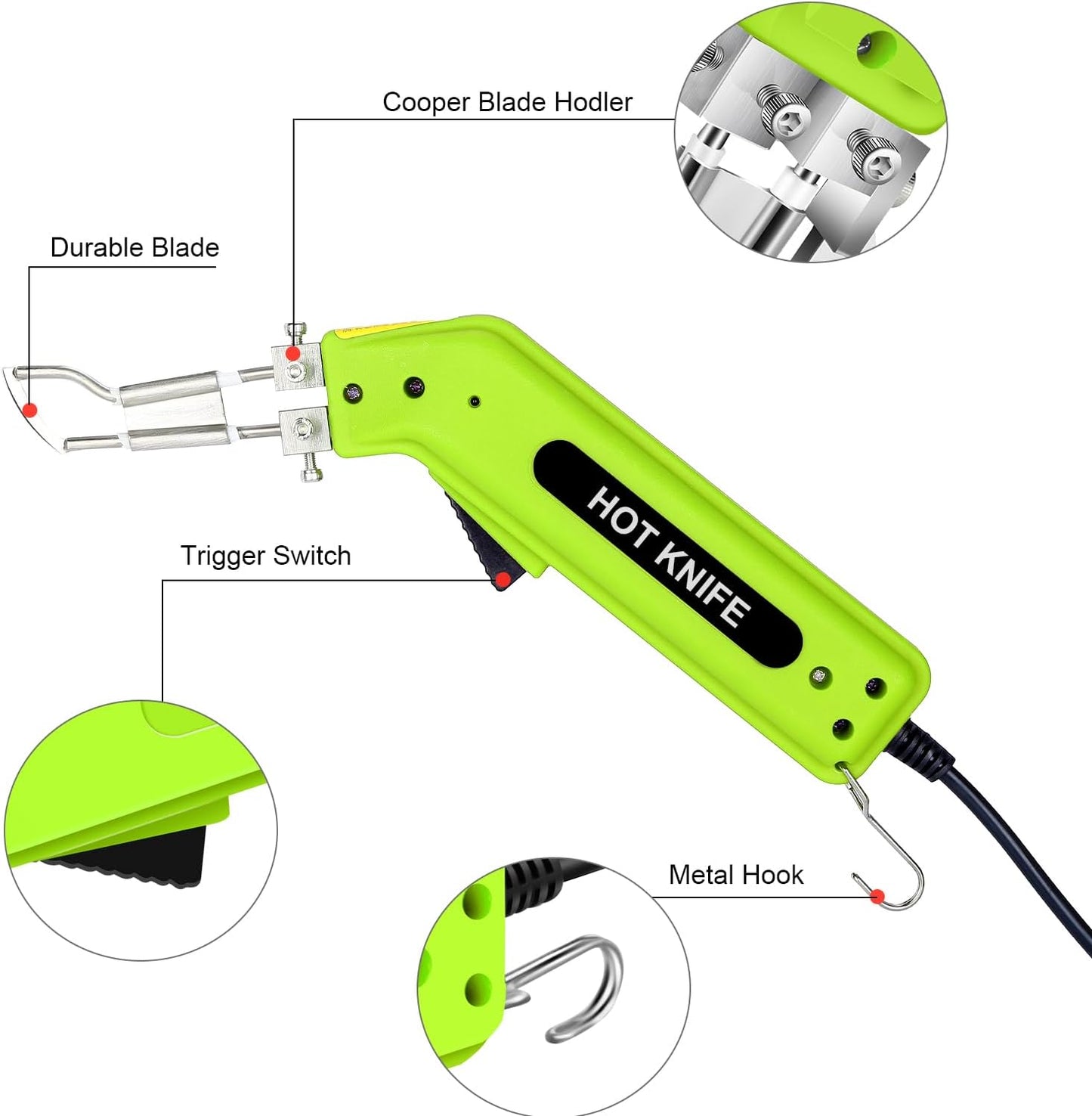 Fabric Cutter Rope Cutter Utility Knife With Guide Foot, Air Cooled Electric Hot Knife Foam Cutting Tool with Adjustable Power Blades for Cutting Belt Cloth（Yellow)