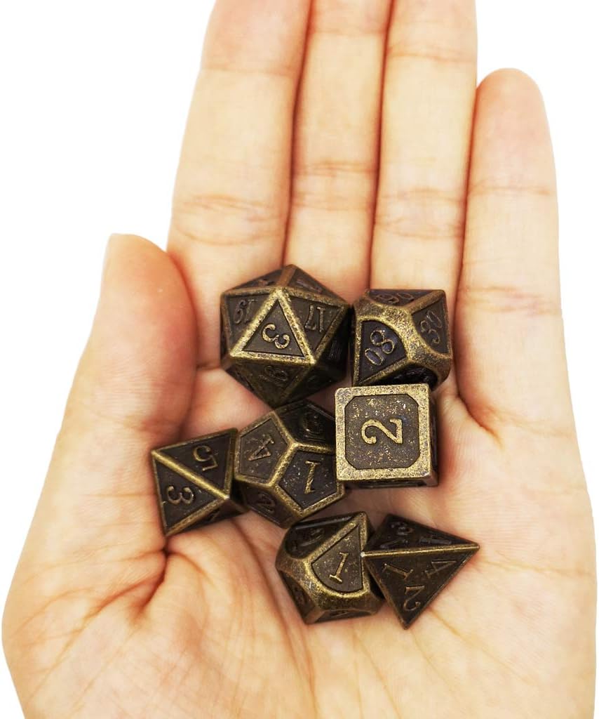 Haxtec DND Metal Dice Set 7PCS D&D Dice of D20 D12 D10 D8 D6 D4 Compatible with Dungeons and Dragons RPG Dice Games-Antique Bronze Dice