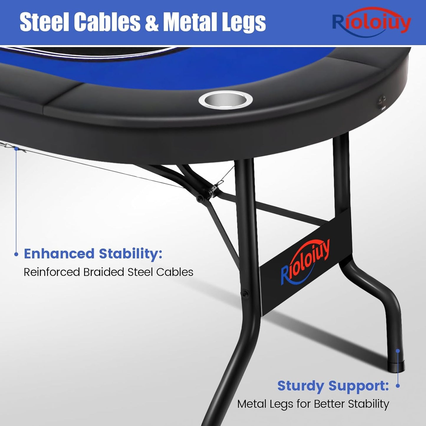 8 Player Poker Table Foldable, Texas Holdem Casino Table with Padded Rails & Cup Holders, Portable Folding Game Table for Home or Game Room, 71 Inch