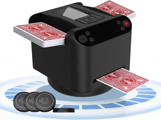 Automatic Card Shuffler and Dealer 2-in-1, 360°/180°Rotating Dealer with Wireless Remote Control, Supports 1-12 Players Poker Shuffler, Suitable for UNO, Poker, Phase 10, Skip-Bo, Blackjack