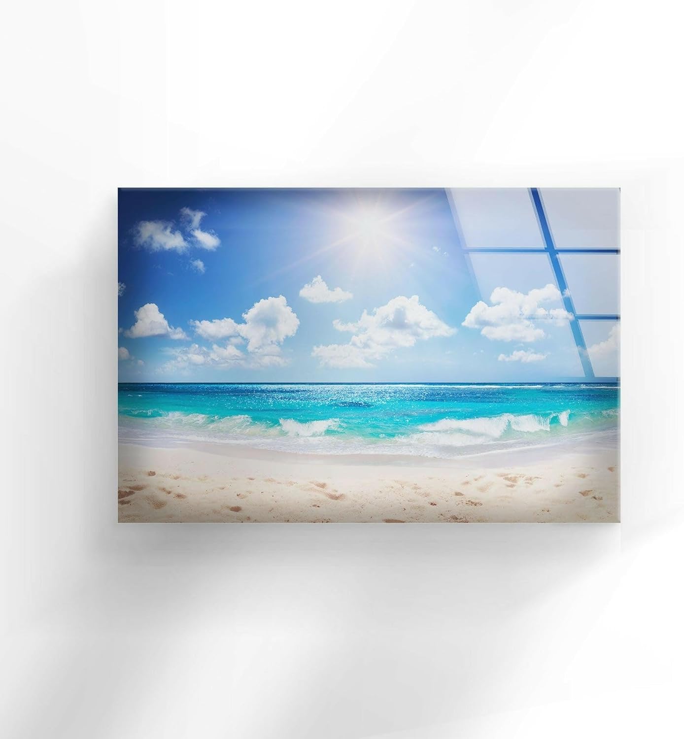 My Photostation.com 28Wx18H'' Summer Beach Landscape Glass Wall ArtTempered Glass Printing Wall Decor Large Wall Art Wall Hangings