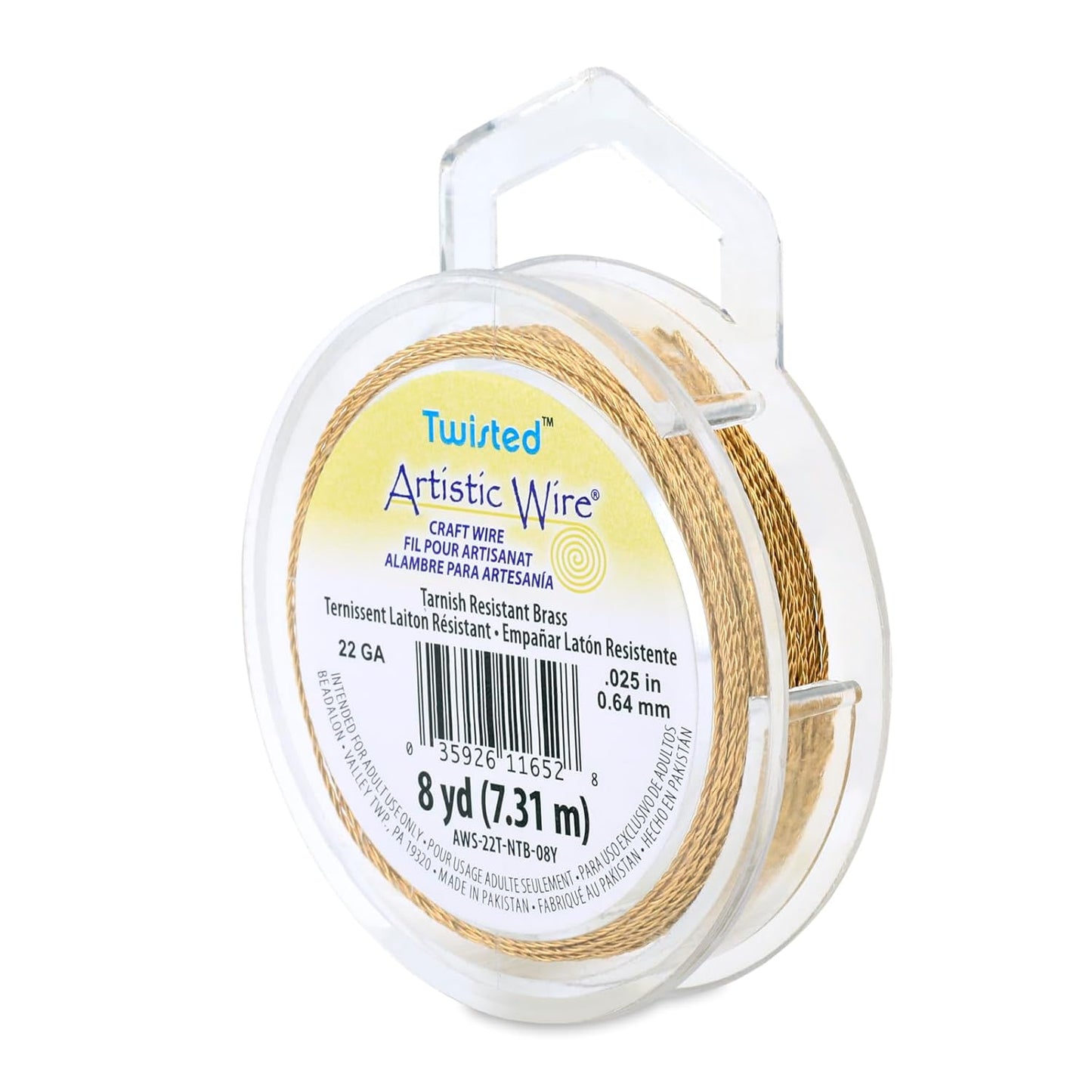 Artistic Wire, 22 Gauge / .64 mm Tarnish Resistant Brass Craft Wire, Round Twist, 8 yd / 7.31 m