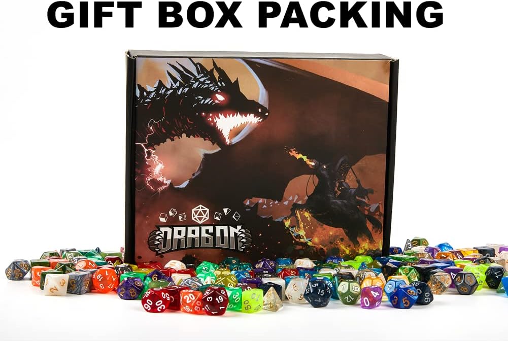 DND Dice Set 42 Pcs Polyhedral Dungeons and Dragons Rolling Dice for D&D RPG MTG Table Games Dice Bulk with Colorful Drawstring Bags and Dice Tray (Double-Color)