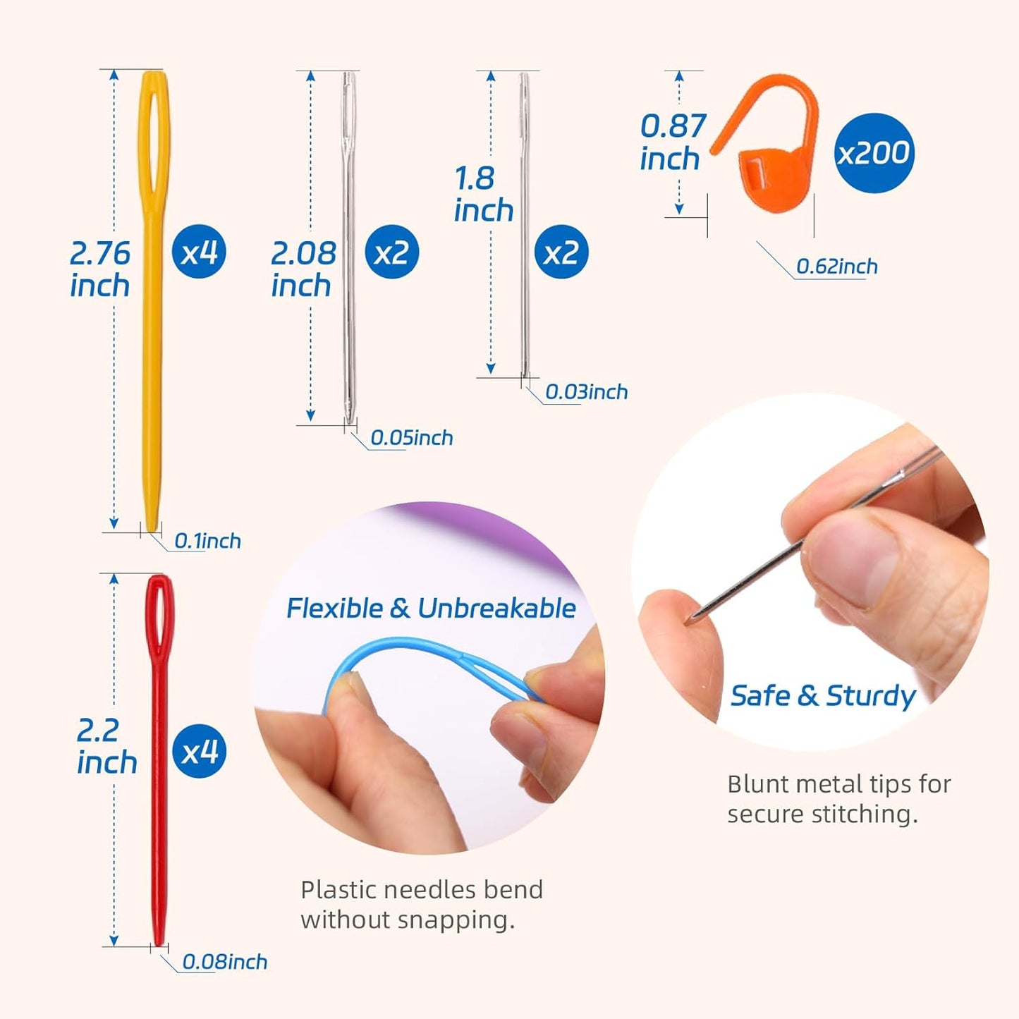 200PCS Crochet Stitch Markers with 12 Needles by Flickzo – Locking Stitch Markers with Clear Case, Colorful Plastic Safety Pins for Knitting & Crochet Accessories Supplies