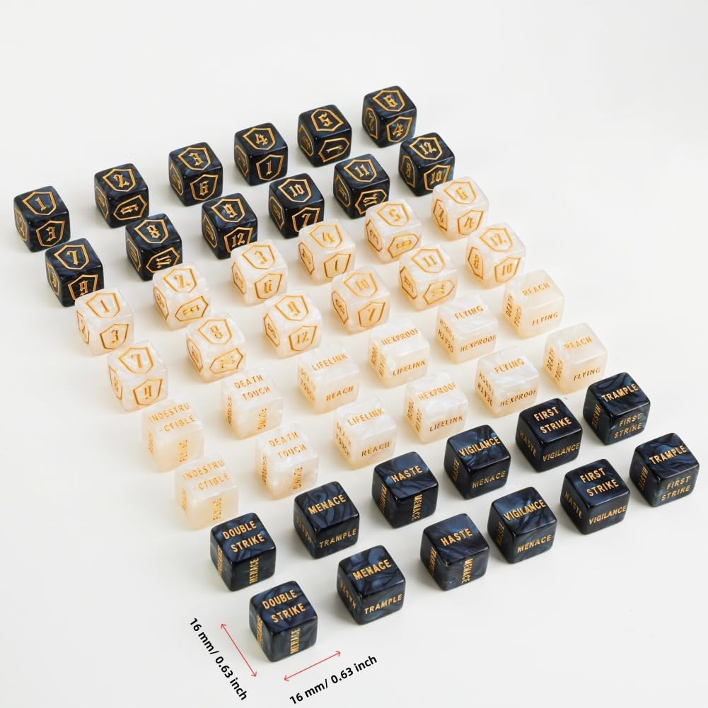 Color MTG Counter Dice Set Keyword Shield Life Counters with Dice Storage Bag for MTG TGG Table Games (D6 48 Pcs)