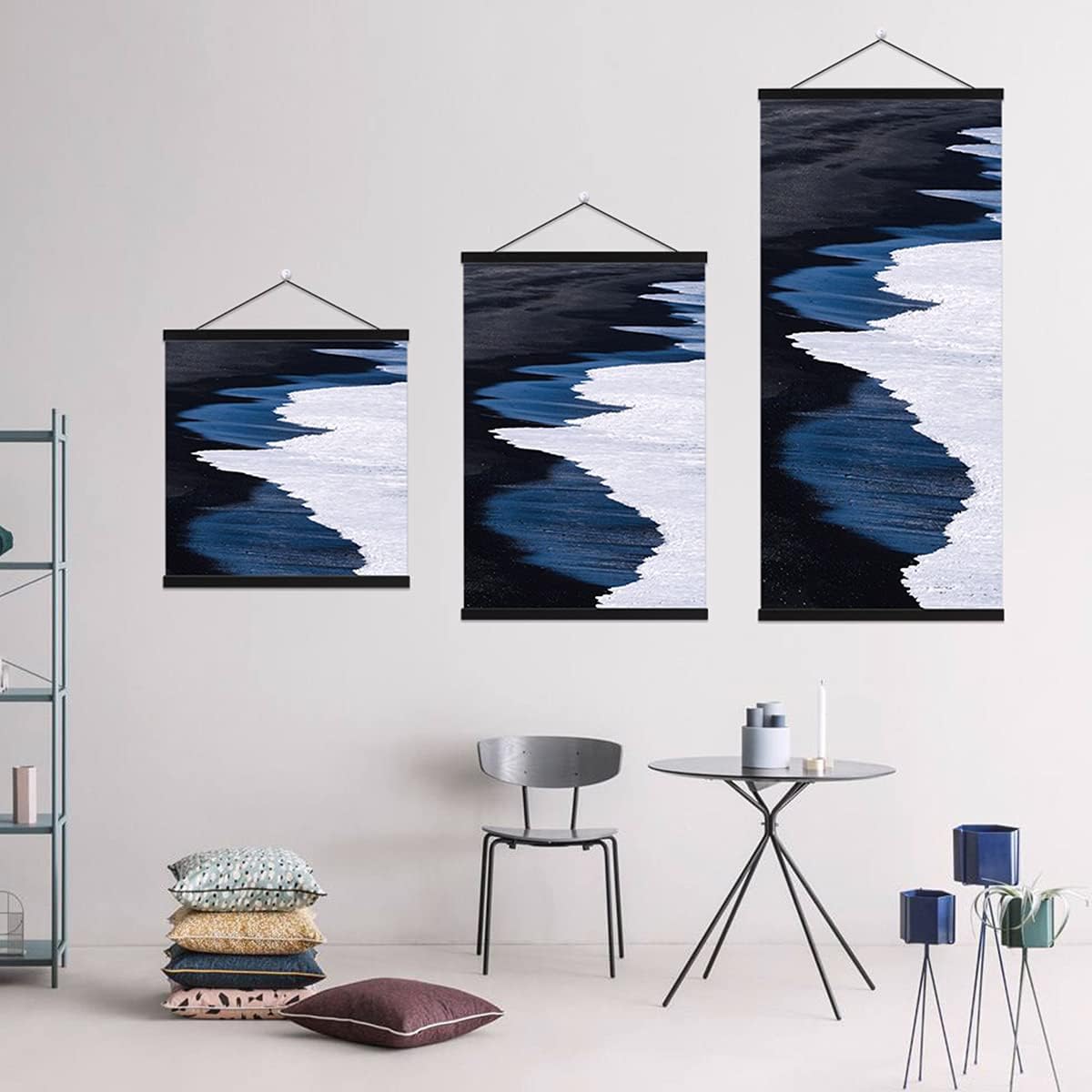 Ywlake Magnetic Poster Hanger, 36x48 36x24 36x12 Poster Frame Wood Wooden Magnet Print Posters Dowel Scroll Hanger Hangers Hanging Kit for Walls Map Canvas Artwork (Black, 36")