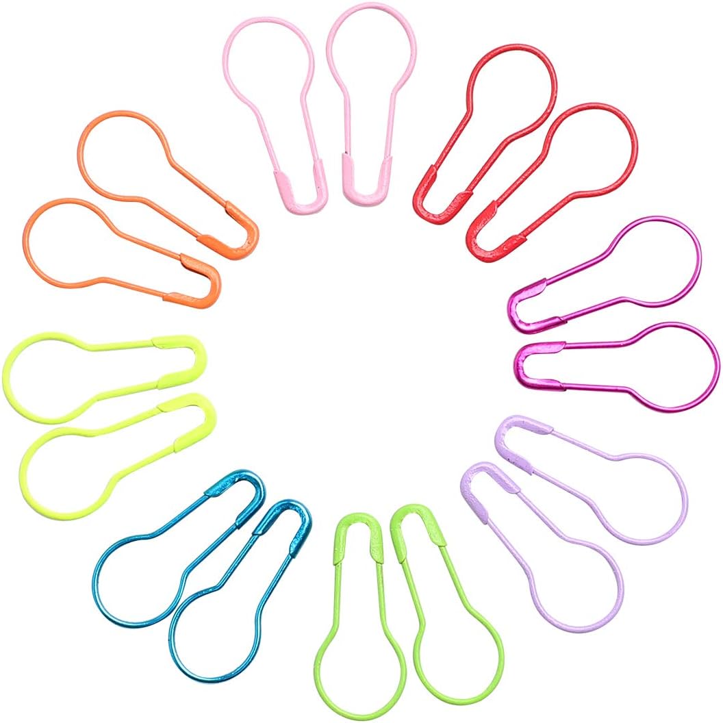 Colorful Metal Knitting Pins Stitch Markers Pear Shape Safety Pins for Sewing Clothing DIY Craft Making with Storage Box Knitting Counter Crochet Needle Clip Ring(8 colors-320pcs)