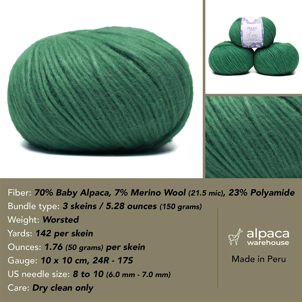 Pullu - Baby Alpaca Merino Wool Yarn Set of 3 Skeins (150 Grams) Worsted Weight - Sourced Directly from Peru - Heavenly Soft and Perfect for Knitting and Crocheting (Sunset)