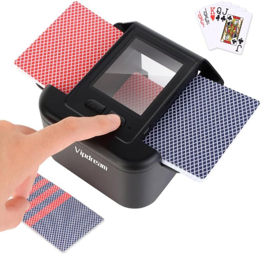 Automatic Card Shuffler for 1-2 Decks, Dual Mode Card Shuffler with USB-C Rechargeable Battery, Card Shuffler & Dealer for UNO, Skip-Bo, Poker, Blackjack, Texas Hold’em, Party & Travel