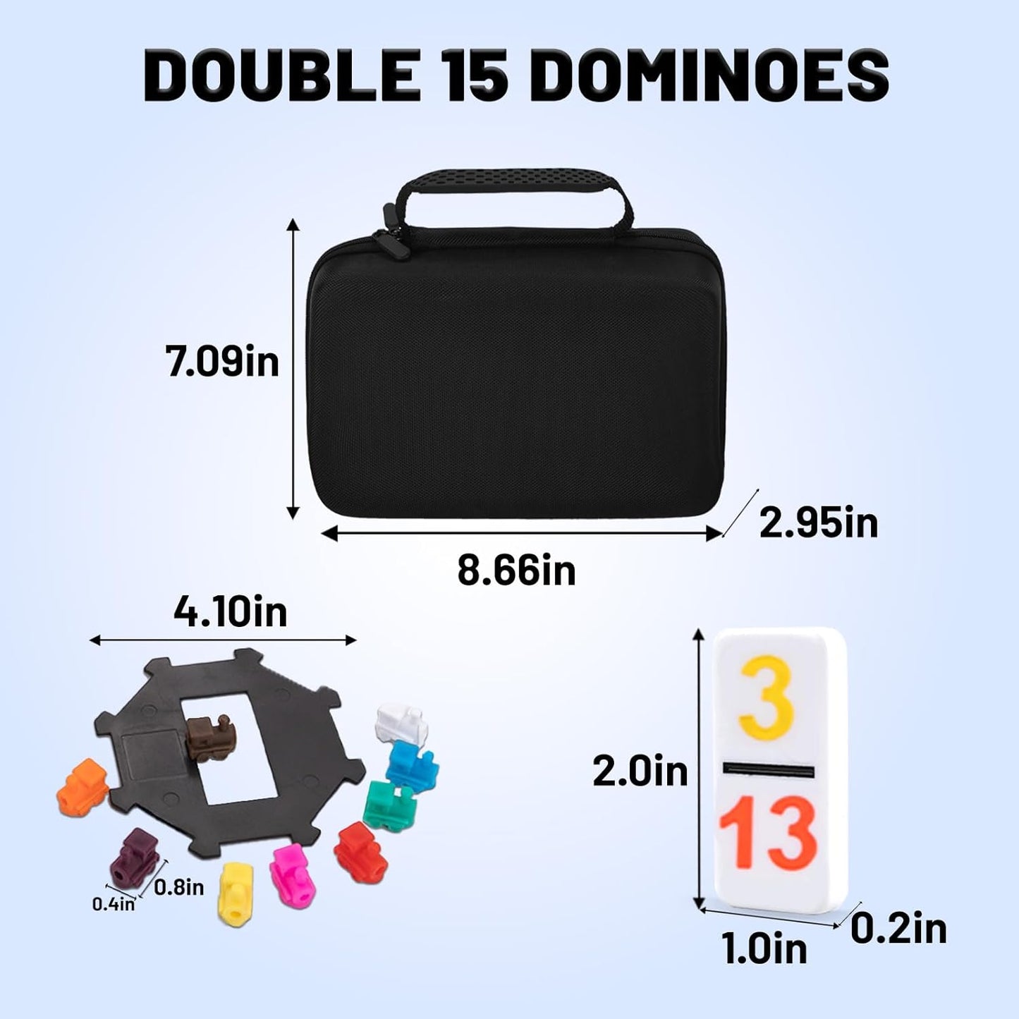 Mexican Train Dominoes Double 15 | 136 Colorful Number Dominos Tiles Travel Board Game for Family Nights, Cognitive Strategy Game for 2-8 Players