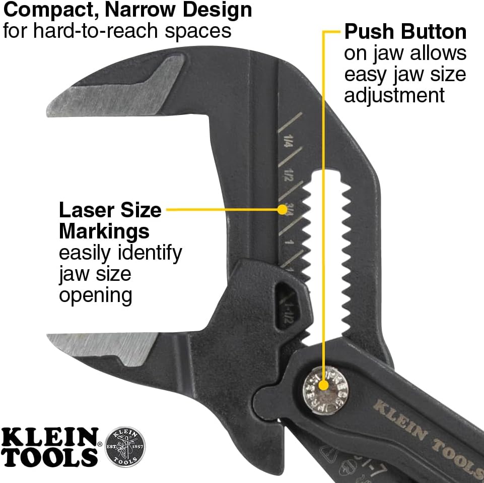 Klein Tools D53103KIT Adjustable Pliers Wrench Set, Compact High-Leverage Parallel Smooth Jaw Pliers, 7-Inch, 10-Inch and 12-Inch, 3-Piece