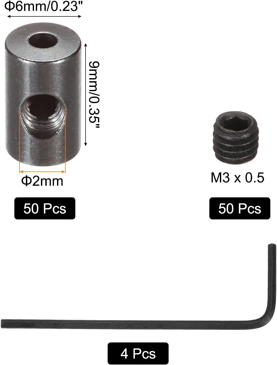 MECCANIXITY 50 Pcs Metal Locking Pin Backs, Locking Pin Keepers Clasp 9mm(H) with 4 Wrench Replacement in Storage Case for Badge, Brooch, Black Tone