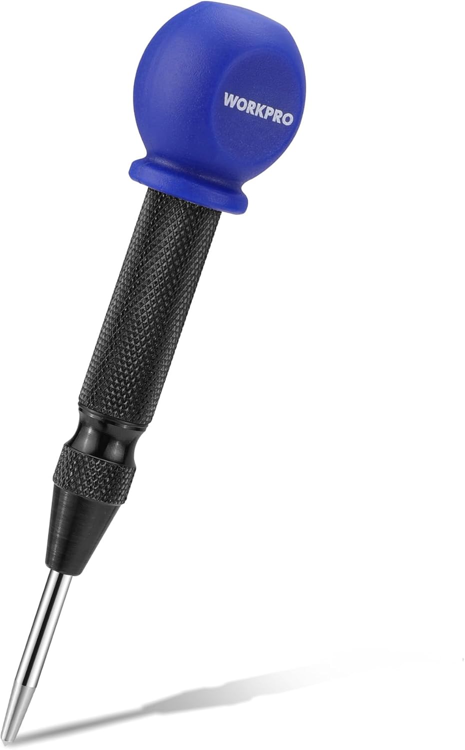 WORKPRO 5" Automatic Center Punch for Metal, Adjustable Spring Loaded Center Punch with Cushion Cap, Metal Punch Tool, Center Hole Punch for Wood, Metal, Plastic