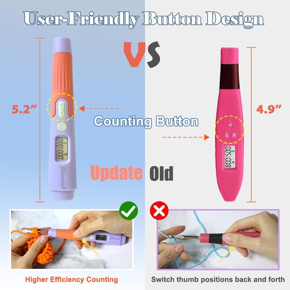 Yarniss Crochet Hooks with Counter 2.0mm-14.0mm,18 Size Digital Counting & Lighted Crochet Hooks Set with Case