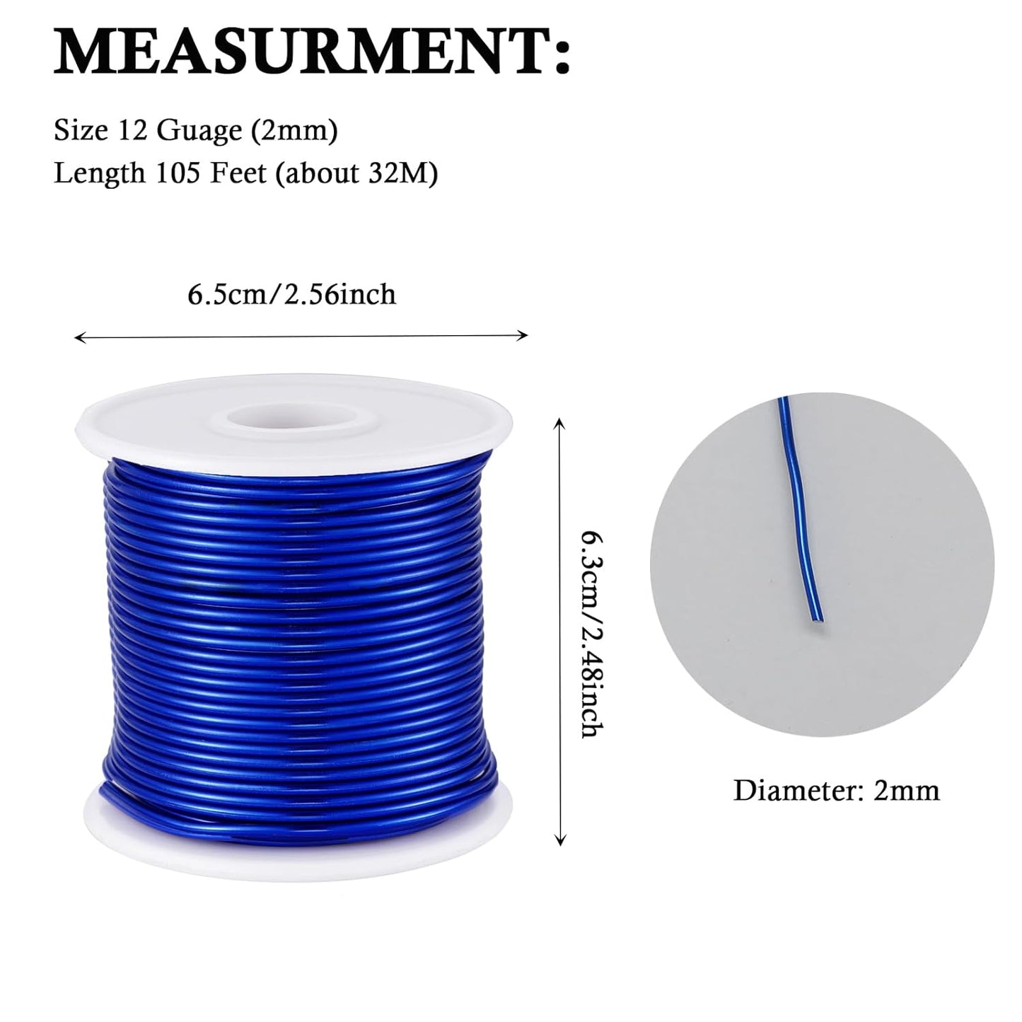 12 Gauge Blue Aluminum Craft Wire (105FT) - Anodized for Jewelry Making, Beading Floral, Plant Gardening, Sculpting & Modeling Craft Wire (Blue #9, 2mm)