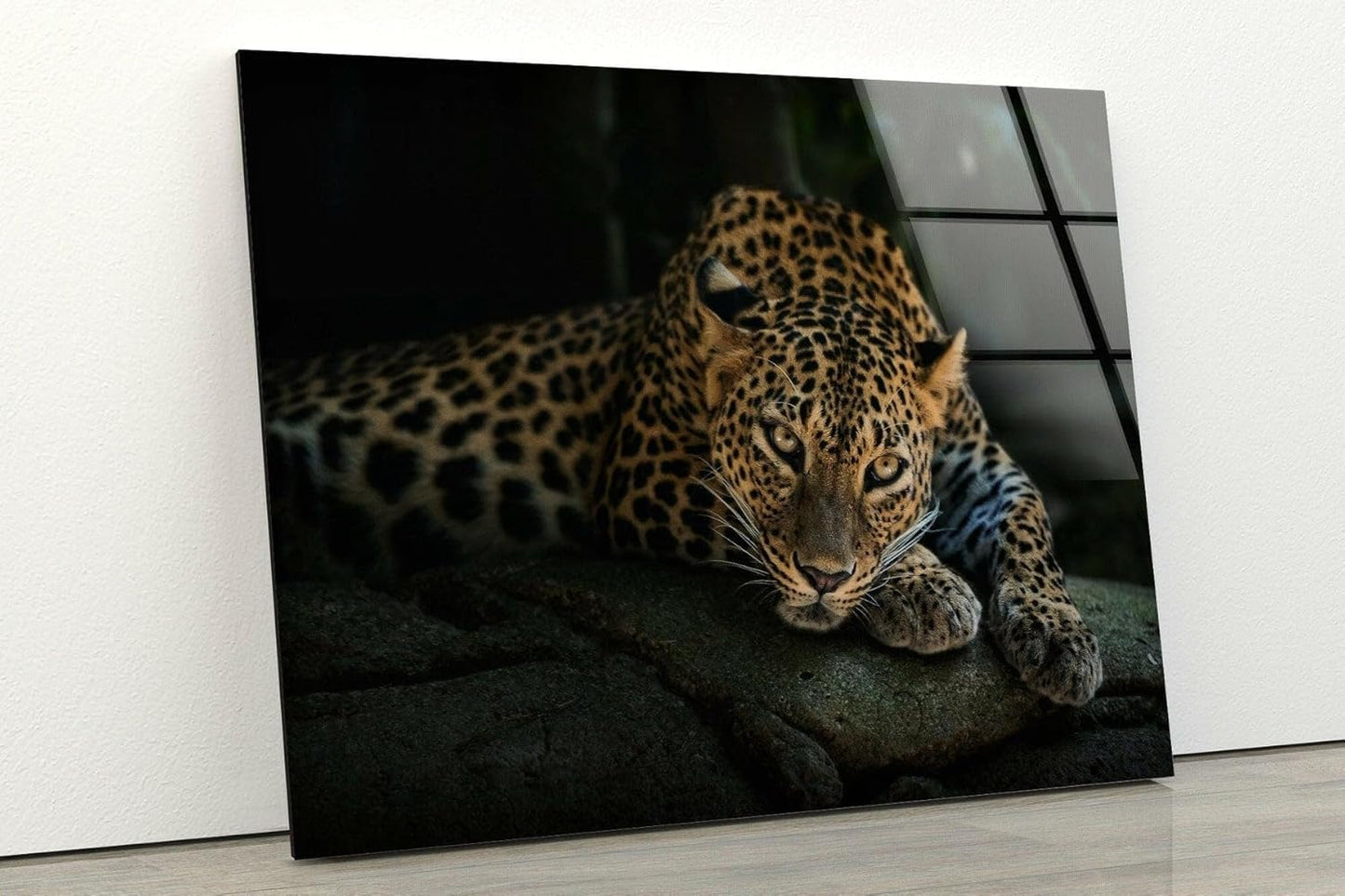 My Photostation.com 60WX40H'' Fierce Leopard Glass Wall ArtTempered Glass Printing Wall Decor Large Wall Art Wall Hangings