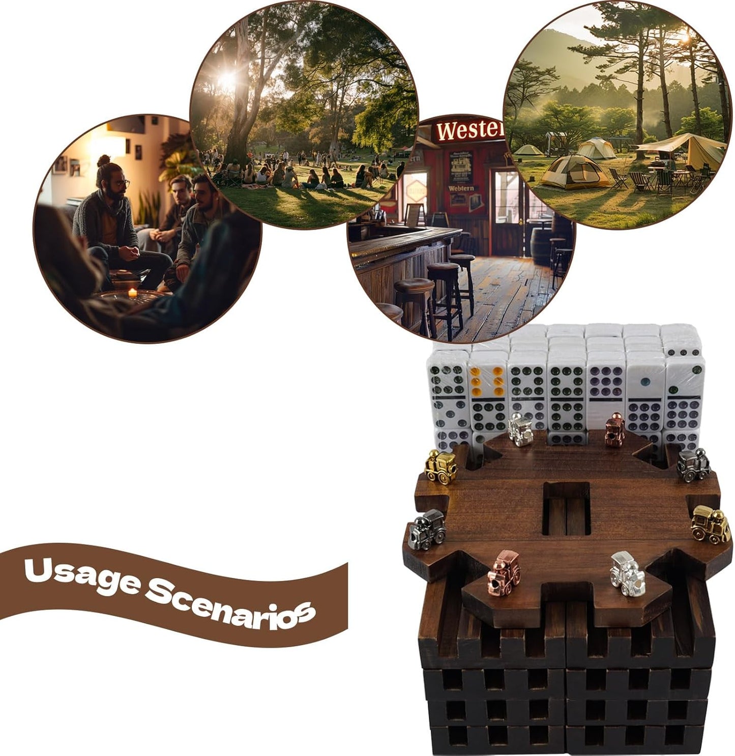 8 Players Mexican Train Dominoes Game Set - Double 12 Dominoes with Wooden Hub, 8 Metal Trains & Domino Storage Bag| Family Board Game for 2-8 Players