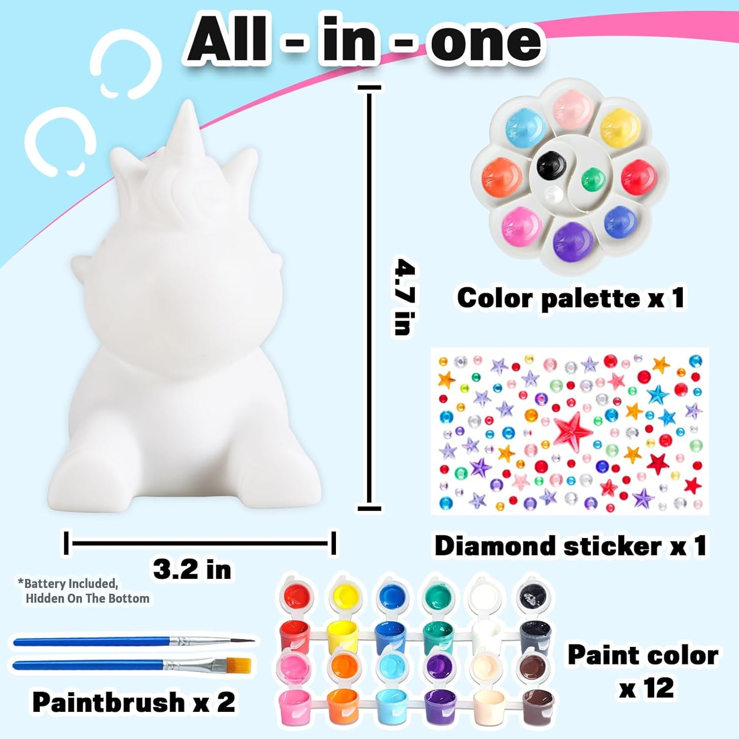 FUNZBO Paint Your Own Unicorn Lamp Kit - Halloweens Arts and Crafts Supplies Painting Kits for Kids Teens, DIY Night Light Unicorn Toy for Toddler Girls Age 3 4 5 6 7 8 9 10 11 12 13 + Birthday Gifts