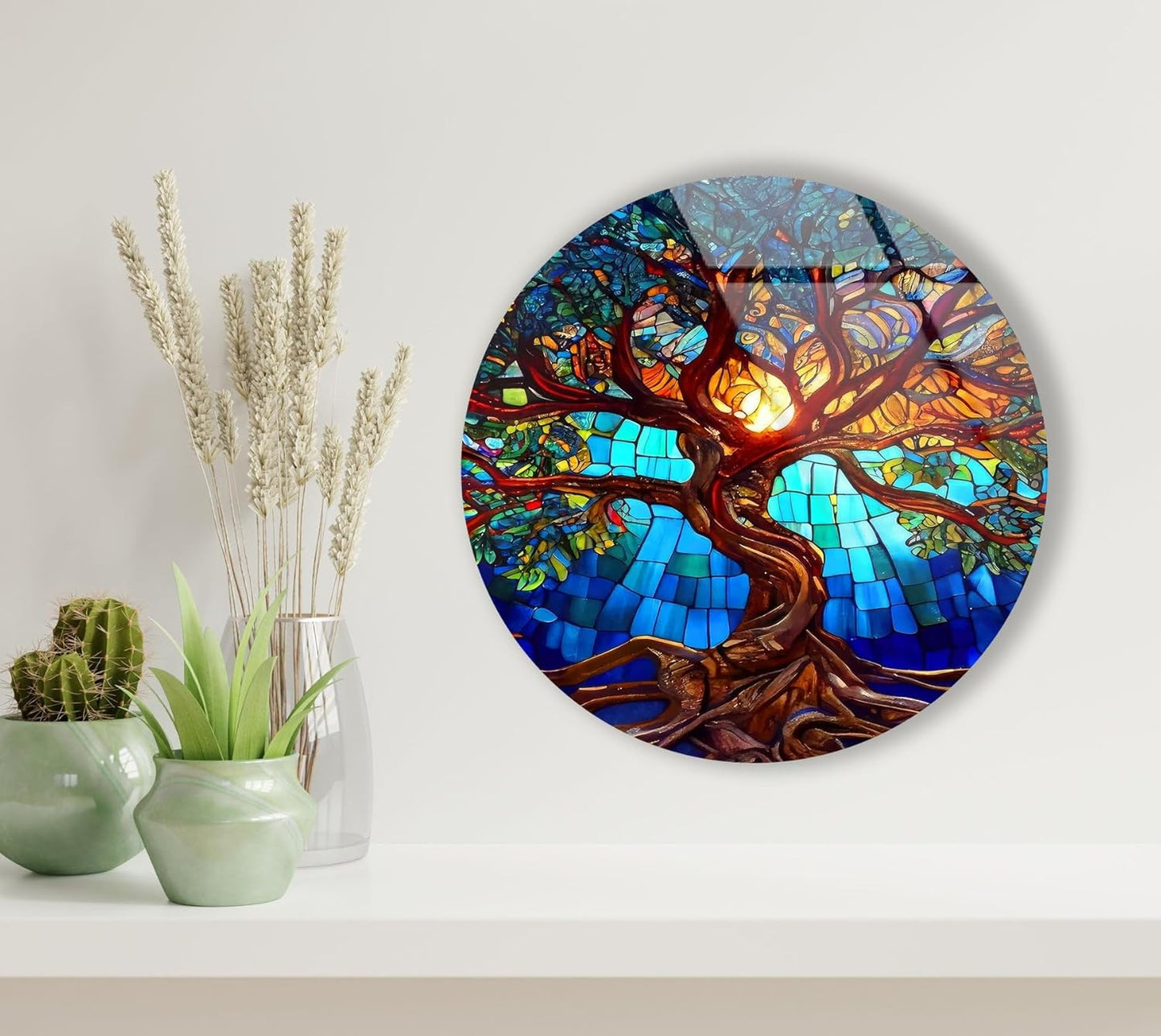 My Photostation.com Round 31,5'' Stained Blue Life of Tree Glass Wall ArtTempered Glass Printing Wall Decor Large Wall Art Wall Hangings