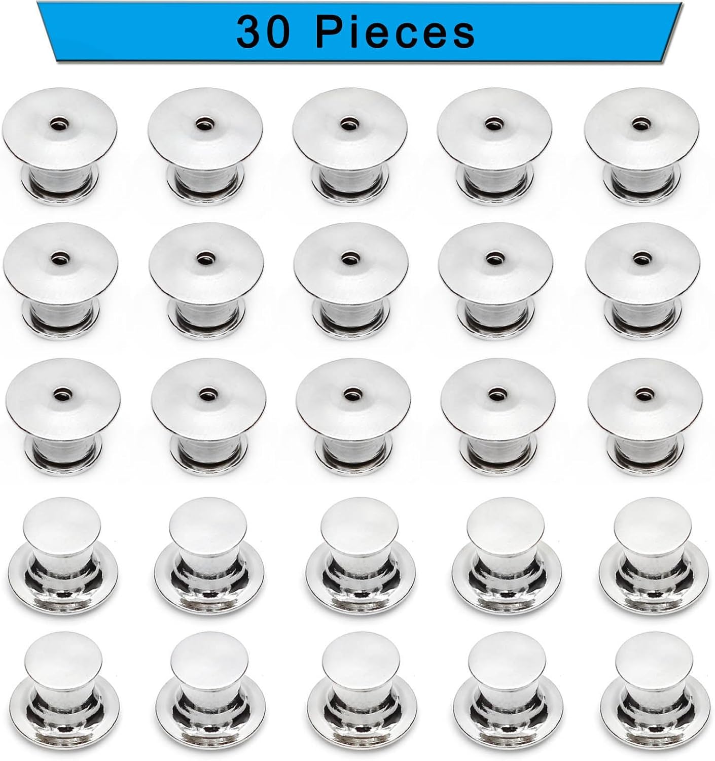 30 Pieces Pin Backs Locking, Metal Pin Backings Pin Keepers Clasp for Brooches, Silver