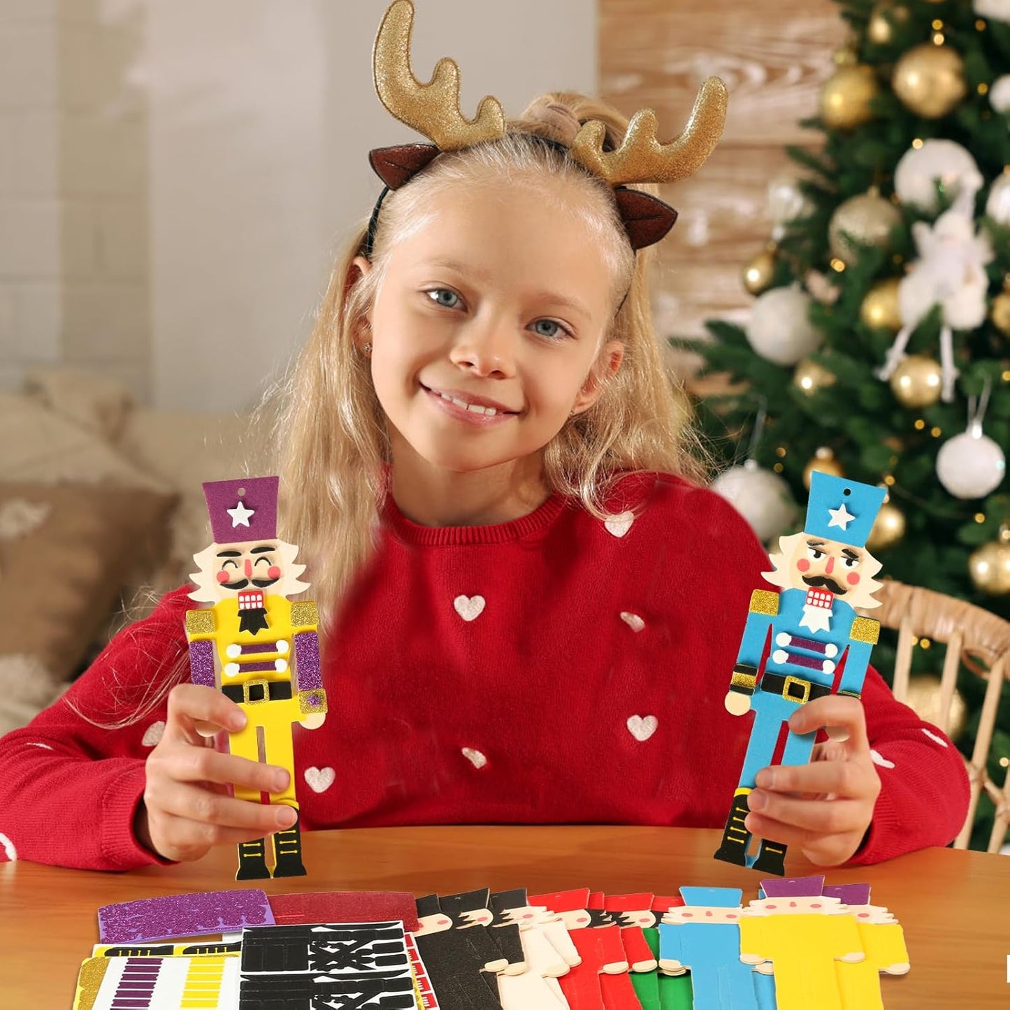 Fennoral 12 Pack Nutcracker Craft Kit for Kids Make You Own Foam Stickers Ornament DIY Christmas Arts and Crafts fo Chirstmas Party Supplies Christmas Tree Decoration