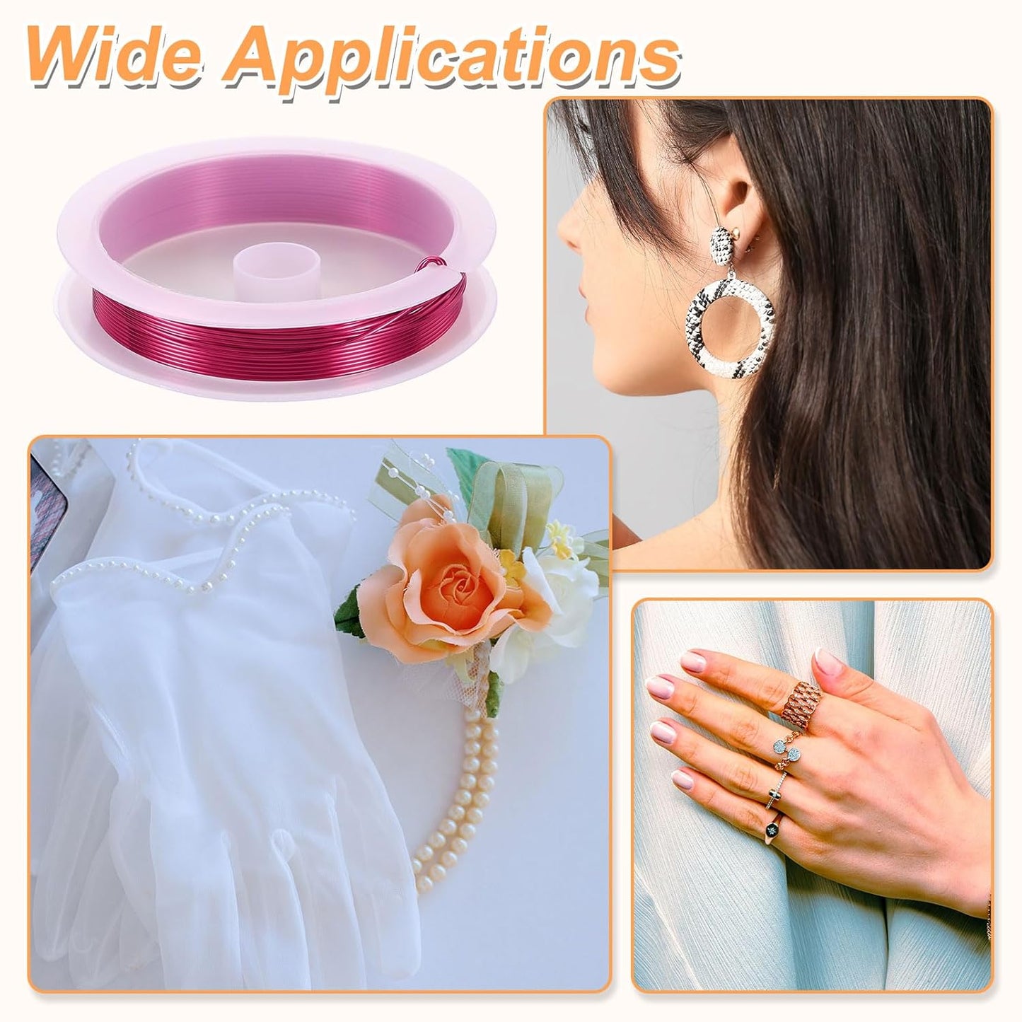 HARFINGTON 13ft Jewelry Wire, 22 Gauge (0.6mm) Brass Craft Soft Metal Tarnish Resistant Copper Beading Wire for Jewelry Making Supplies Crafting, Rose Red