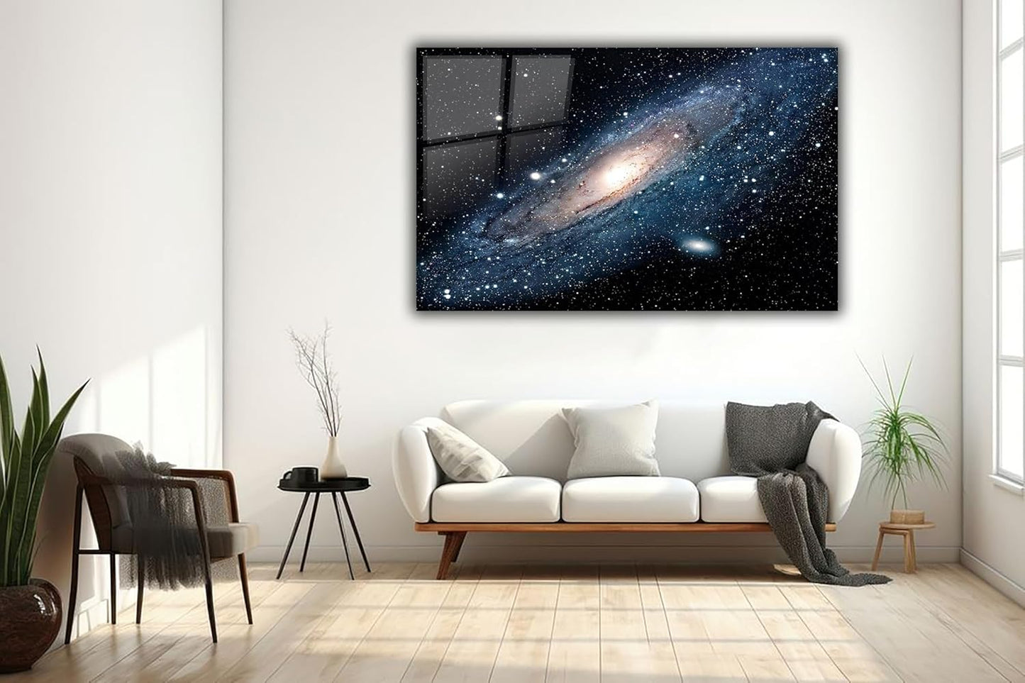 SpiritualHands Andromeda Space Galaxy Glass Wall Art Painting for Living Room, Tempered Glass Modern Prints Decor, Large Vivid Color Panel for Bedroom, Kitchen, or Office