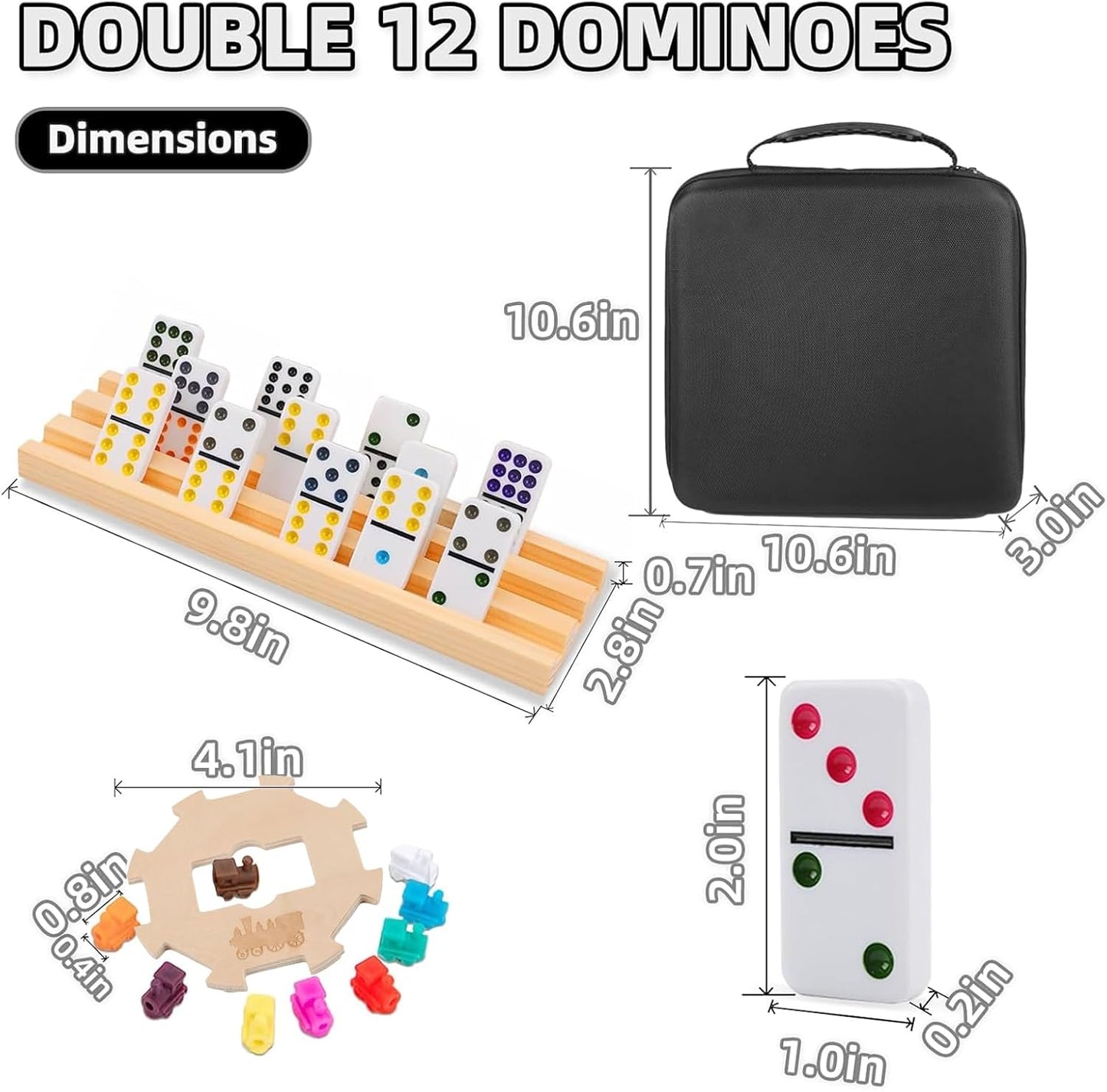 Upgraded Mexican Train Dominoes Set with 8 Wooden Holders, Double 12 Dominos Set for Kids, Adults Travel Domino Train Set with 91 Tiles and Carry Case, Classic Board Games for Family Night