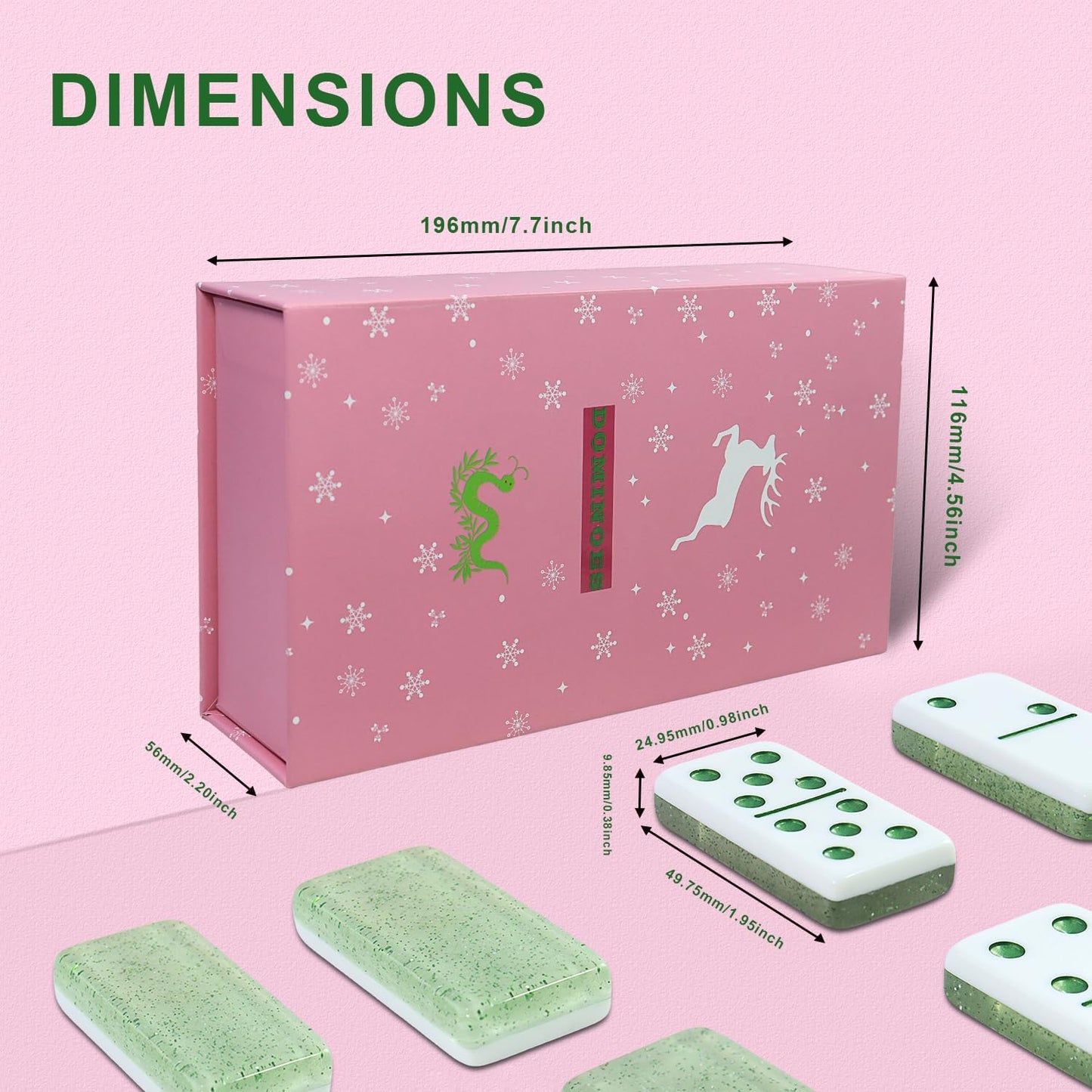 IDTQ Dominoes Set for Adults, Double 6 Dominos Game Set with 28 Domino Tiles Double with Upscale Gift Boxes -7 Polyhedral Dice -Classic Board Games (Light Green)