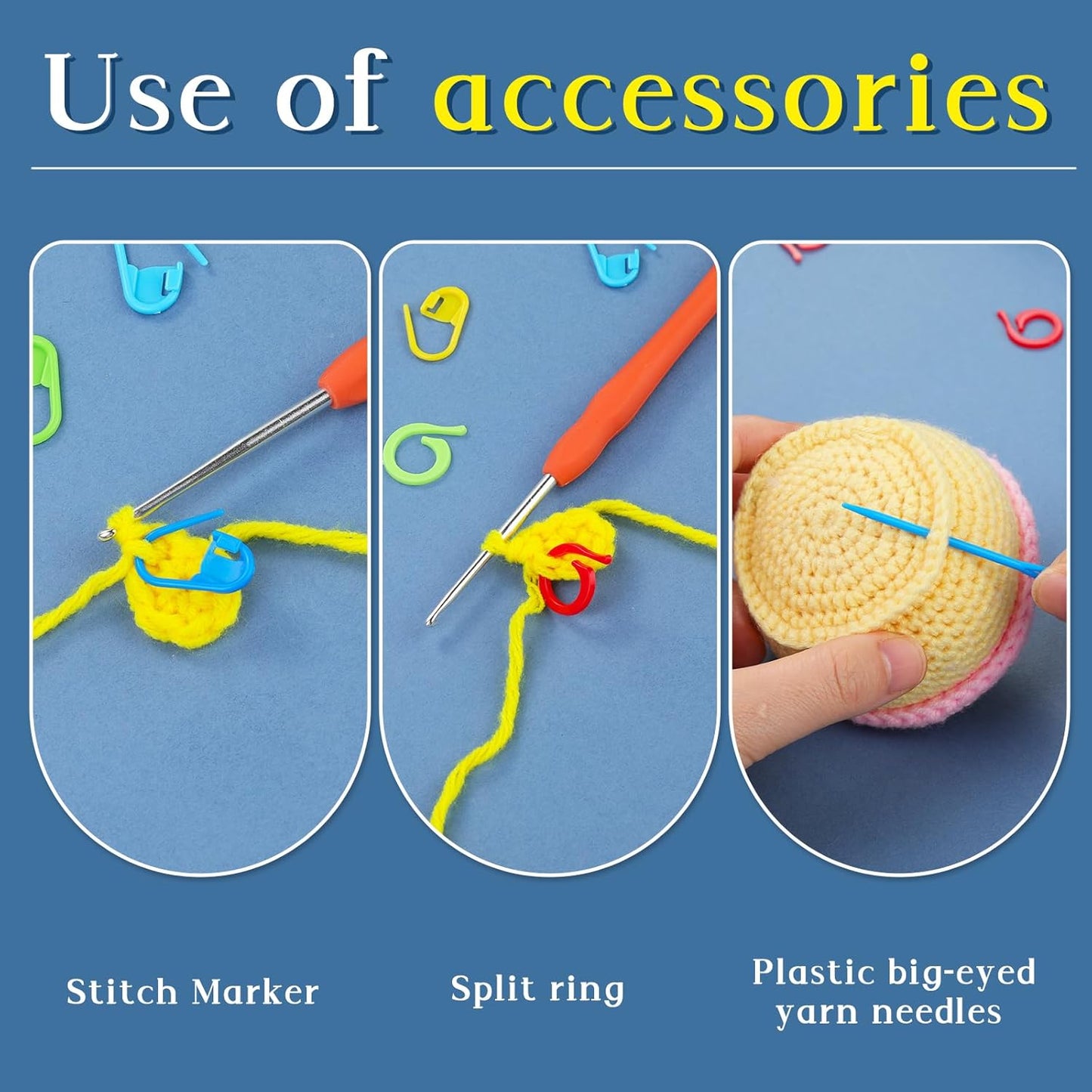 34 Pcs Adjustable Crochet Ring Set, 8 Pcs Knitting Ring, Tension Rings for Crocheting, Crochet Ring for Finger, Stitch Markers Plastic Needles for Crocheting, Crochet Accessories with Storage Box