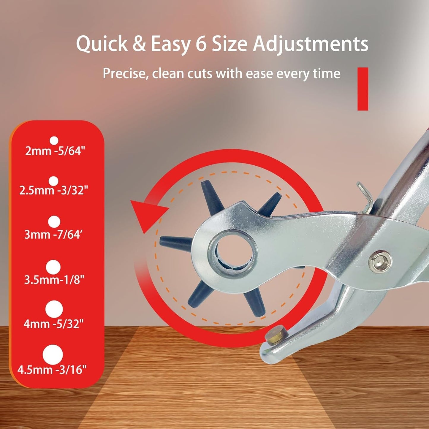 Adorox Heavy Duty Belt Hole Puncher for Leather – 6 Size Revolving Leather Hole Punch Tool with Ruler & Deburring File, Perfect for Belts, Straps, DIY Leathercraft, and Repair