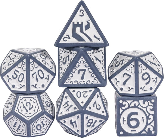 7-Die DND Dice Set New Pattern Polyhedral Dice Set with Leather Bag D&D Die for RPG Table Games(Blue White)