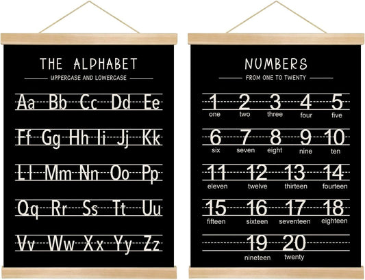 Alphabet and Numbers Wall Chart Set of 2,Kids Educational Posters,ABC and 1-20 Number Learning Banners for Toddlers, Preschool Classroom, Nursery, Playroom Decor14 x 18.5 In(Black and white)