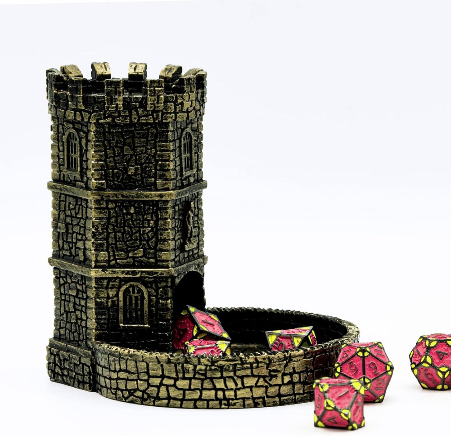 D&D Dice Tower, Castle Dice Rolling Tower for Role Playing Game | Easy Roller Perfect for DND Board Game and RPG (Ancient Golden)