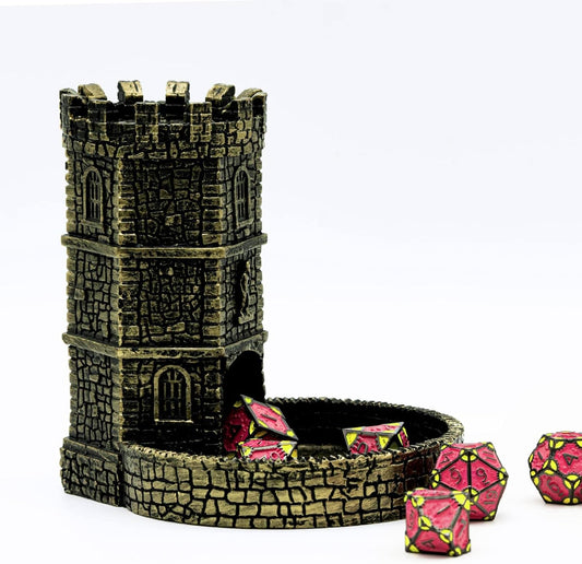 D&D Dice Tower, Castle Dice Rolling Tower for Role Playing Game | Easy Roller Perfect for DND Board Game and RPG (Ancient Golden)