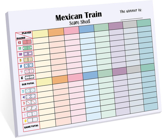 1 Pack 60 Sheets Mexican Train Score Pads Colorful Chicken Foot Dominoes Game Scorepad Adult Mexican Train Score Sheet Scoreboard Paper Record Clearly for Family Game (6.7 x 5 Inches)