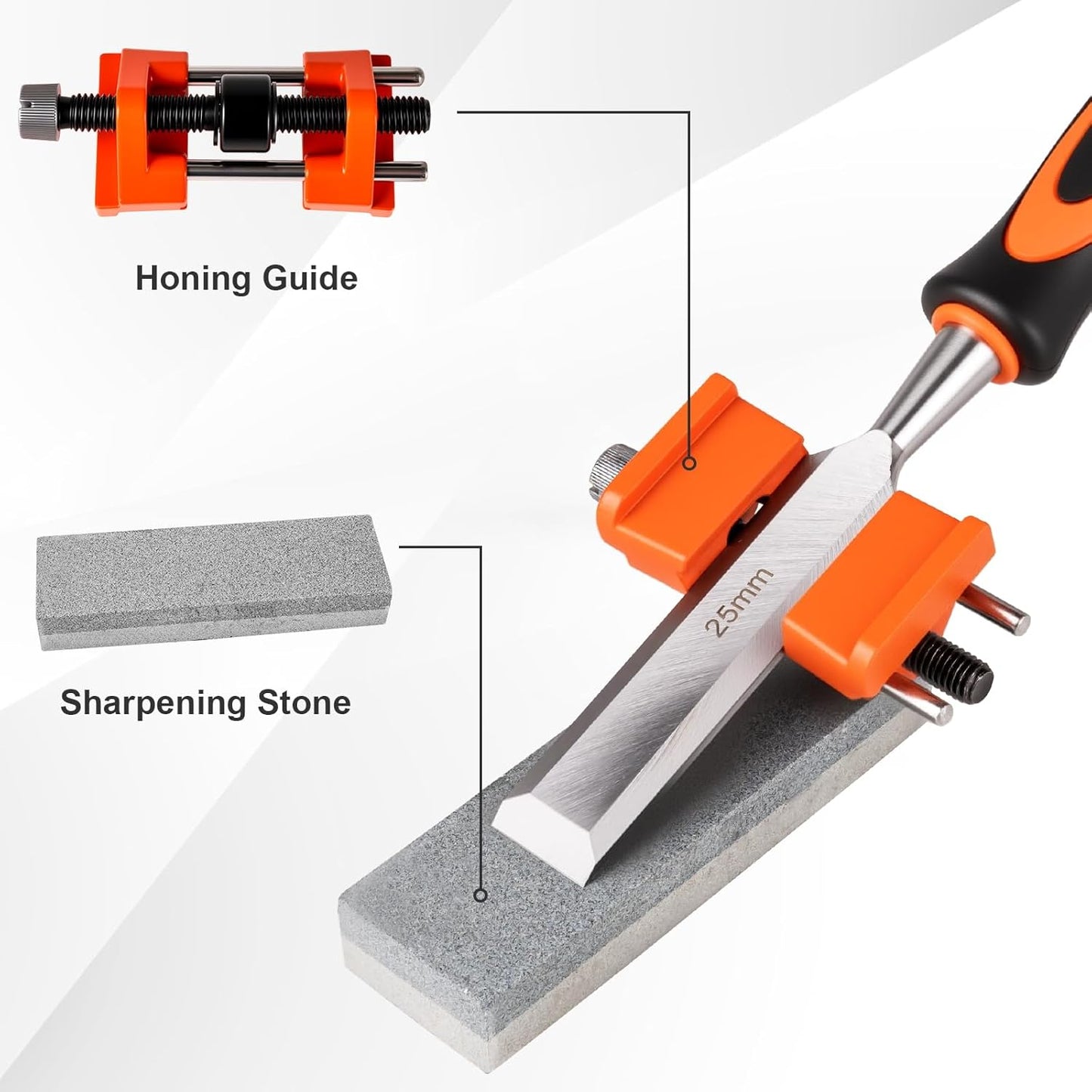 10Pcs Wood Chisel Sets, 6Pcs Premium Wood Chisels with Honing Guide, Sharpening Stone & Carpenter Pencils, Wood Carving Tools Kit for DIY & Professional Use (6-38mm)