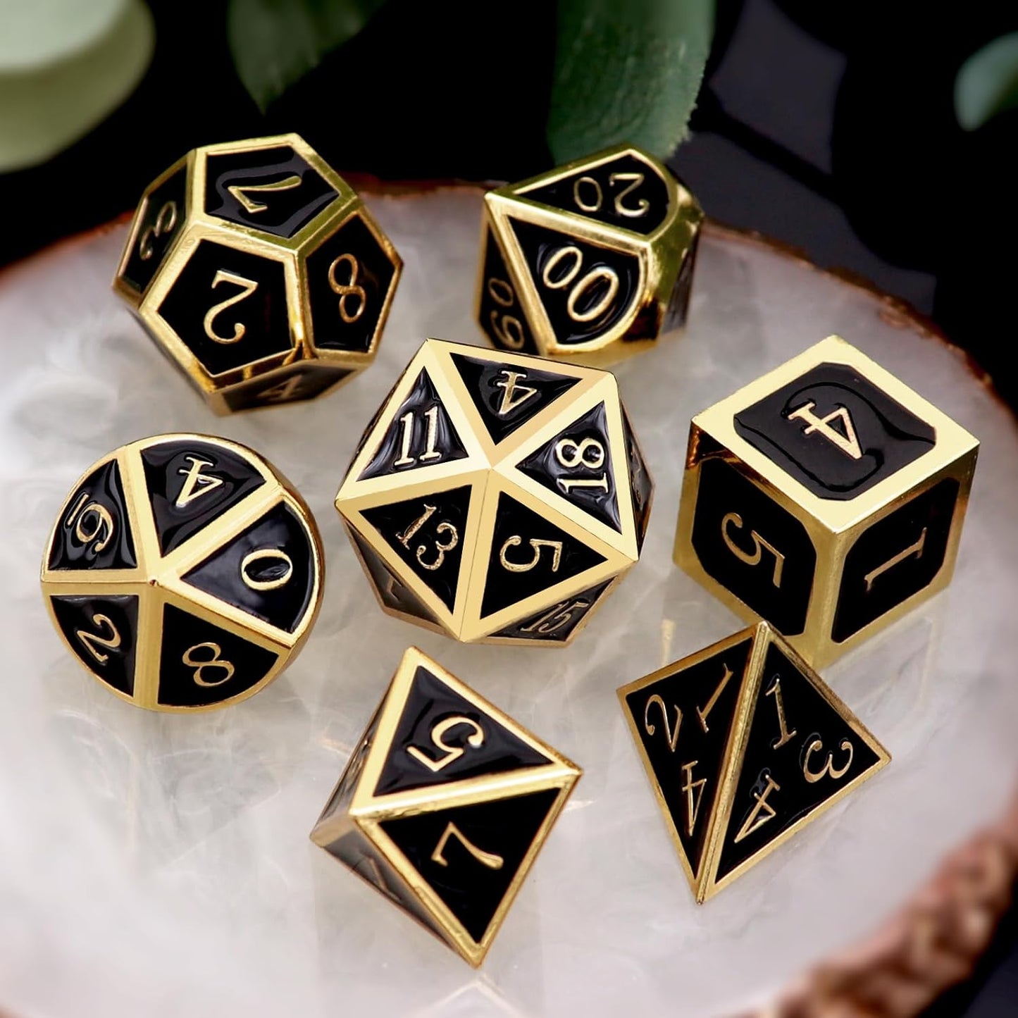Haxtec DND Metal Dice Set D&D Dice Compatible with Dungeons and Dragons Roleplaying Games-Glossy Enamel Dice (Gold Black)